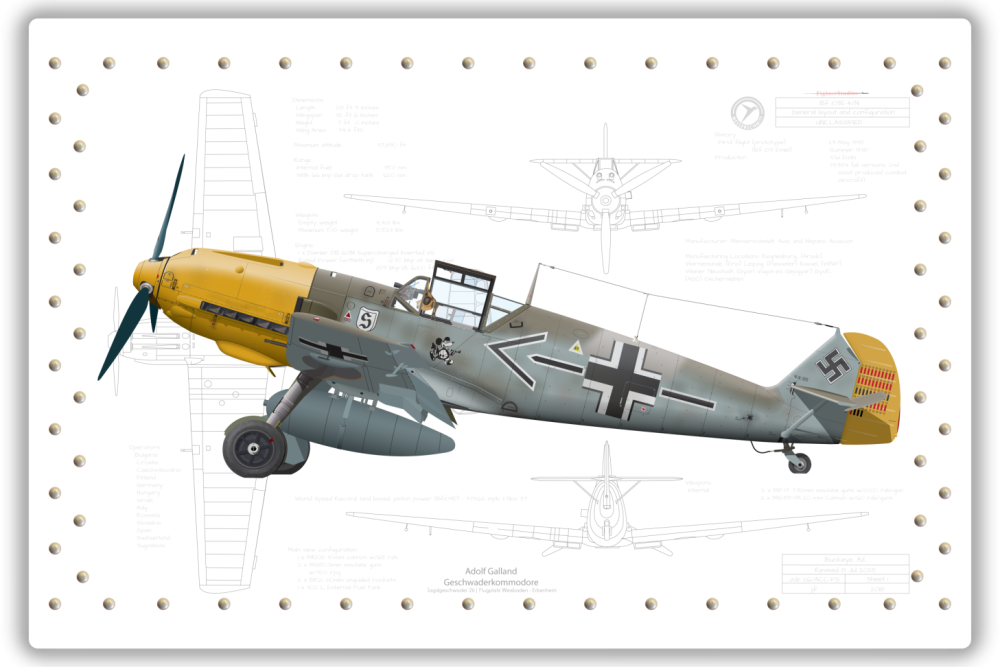 Messerschmitt Bf 109, Adolf Galland - Aero Craft Printed Panel